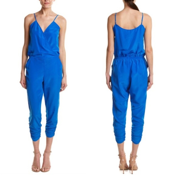 blue silk jumpsuit